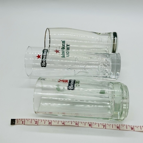 SET OF 3 HEINEKEN & HEINEKEN LIGHT BAR GLASSWARE - Picture 5 of 12